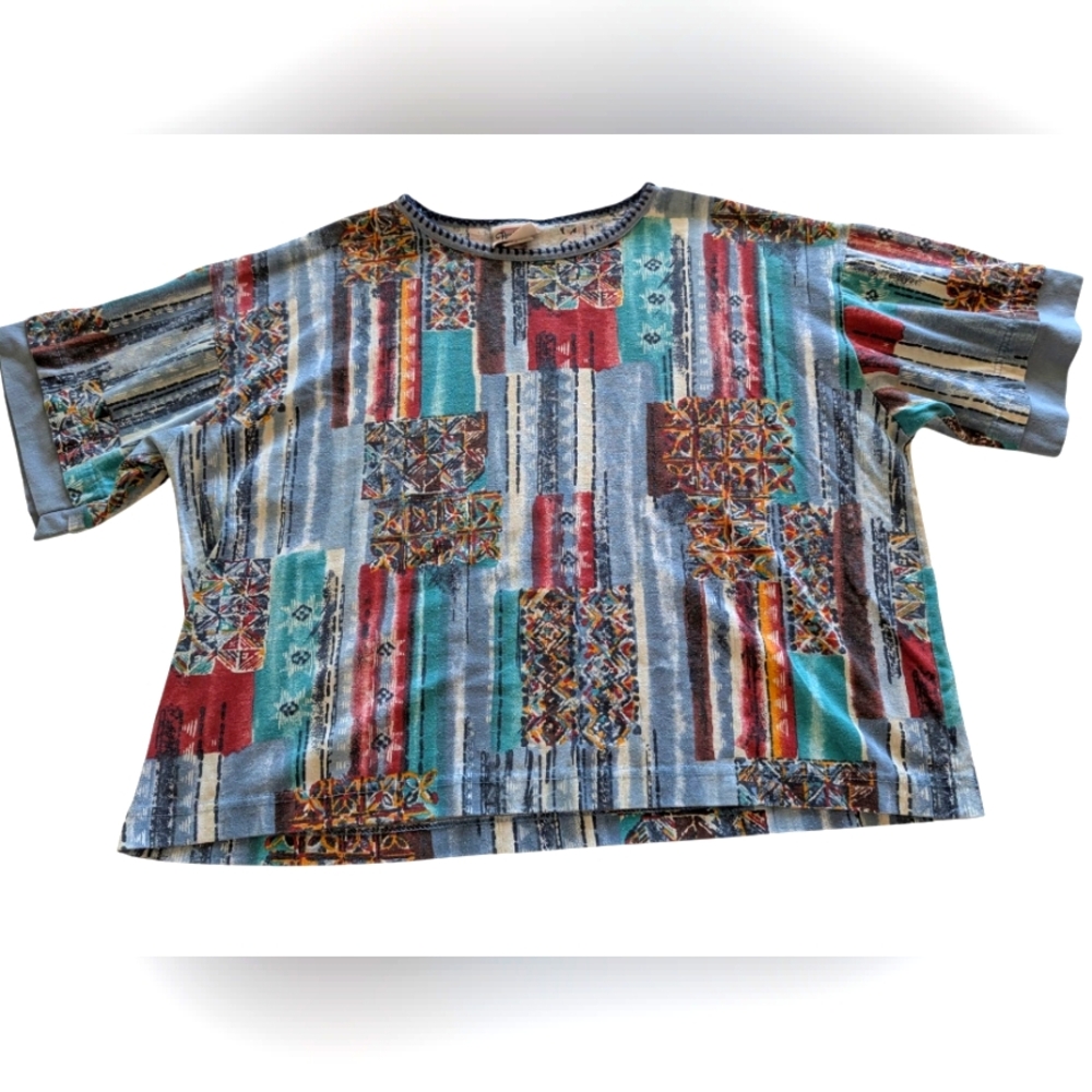 Huntington Ridge Vintage 80's Blue and Red Boxy Relaxed Short Sleeve Tee